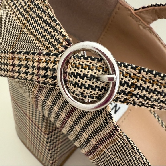 Steve Madden Mary Jane Pump Neutral Plaid Fabric Upper Chunky Heel Size 8 M - Picture 3 of 14